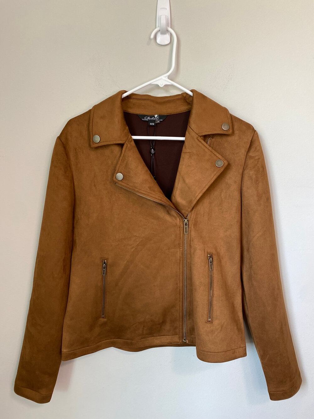New Charlie B Faux Suede Moto Jacket Brown Women’s Size Medium